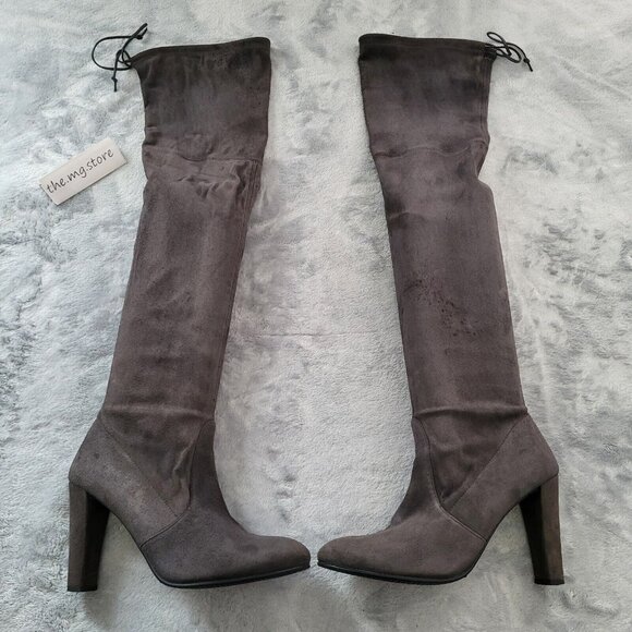 Stuart Weitzman Charcoal Gray Suede Highland Over the Knee Tie Boot size 8